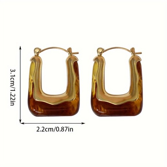 Elegant U-shaped Hoop Earrings, Vintage Style, Resin Exquisite Clasp  Earring - Picture 9 of 9